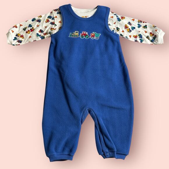 New Vtg Toddler Boy Carter’s 2 Pc Retro Outfit Construction Overall 6-9 Months - Picture 2 of 7